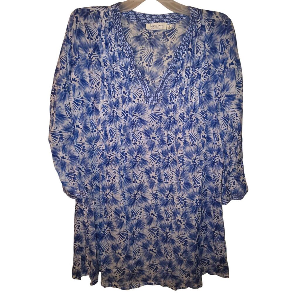 Pintuck Beach Coverup Tunic top rock flower paper bluThreads floral blue Size Sm